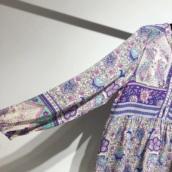 Boho Floral & Leopard Purple Button Neck Blouse - Picture 5 of 6